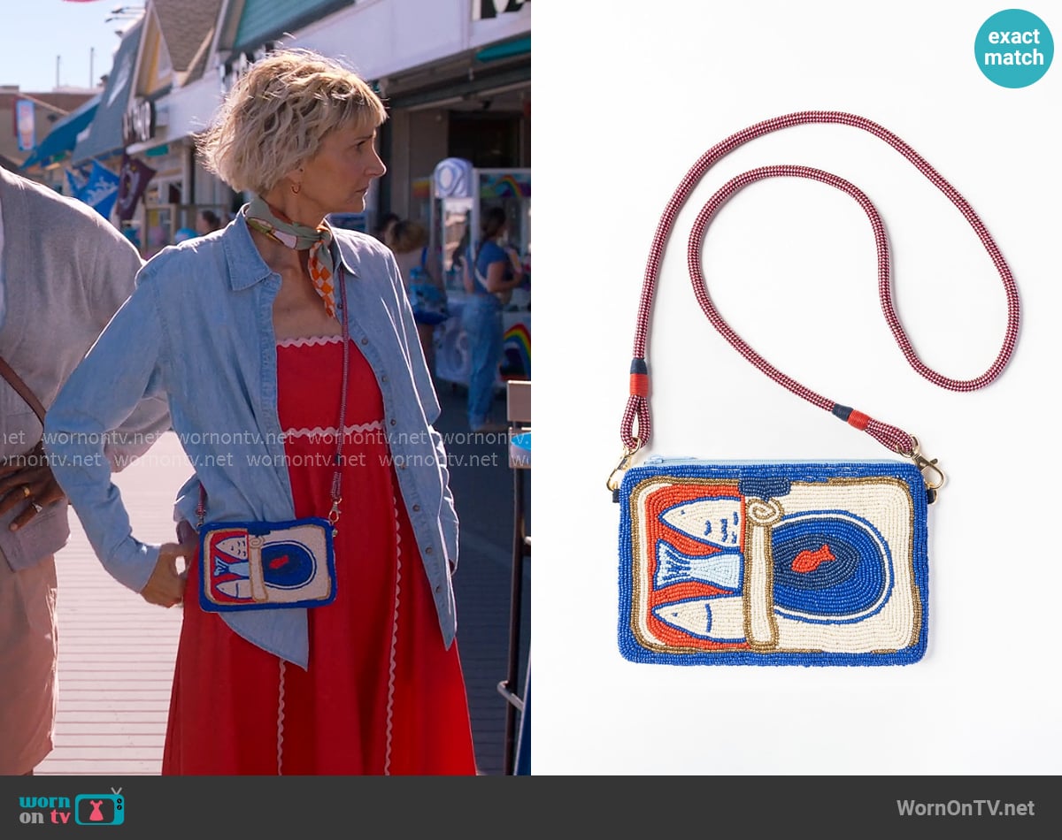 Ink + Alloy Leila Sardine Seed Bead Clutch With Strap worn by Anne (Kerri Kenney) on The Four Seasons