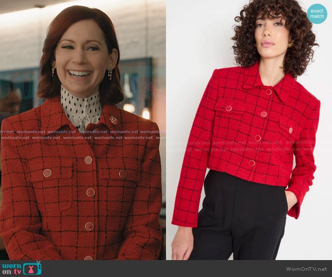 Intrend Cropped Basketweave Jacket in Red worn by Elsbeth Tascioni (Carrie Preston) on Elsbeth