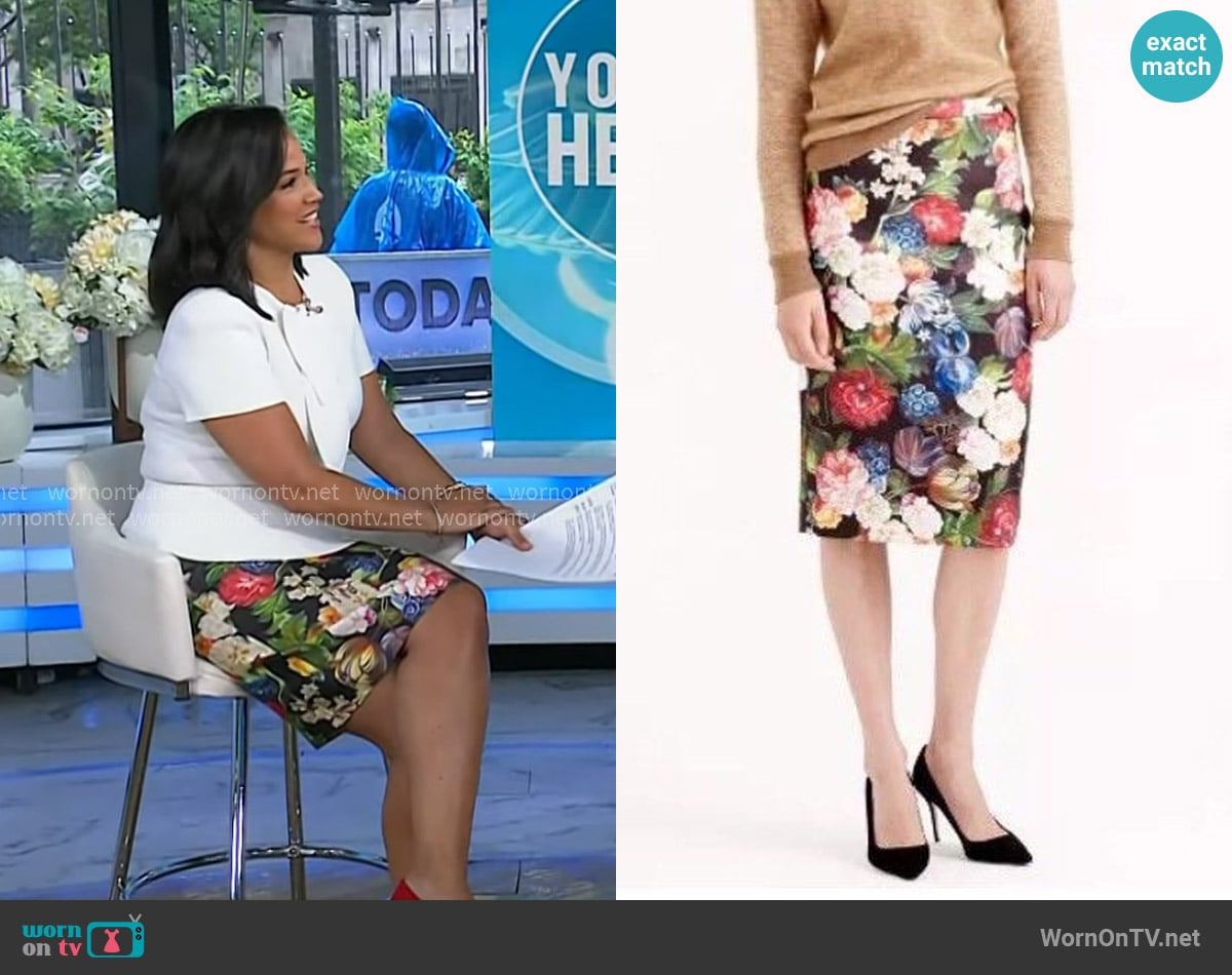 J. Crew Dutch Floral Pencil Skirt worn by Laura Jarrett on Today