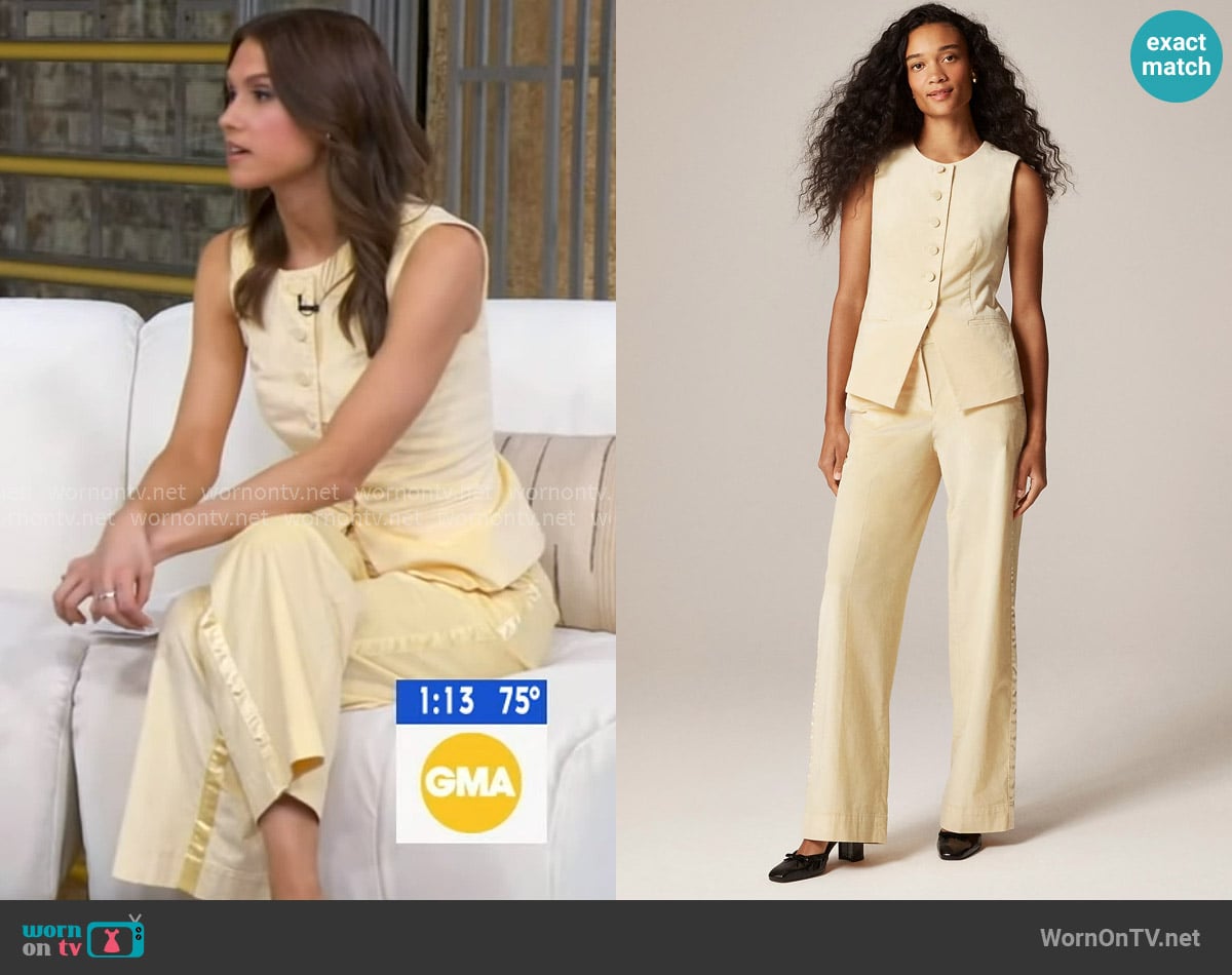 J. Crew Essential Cutaway Vest Top in velvet worn by Sophie Flay on Good Morning America