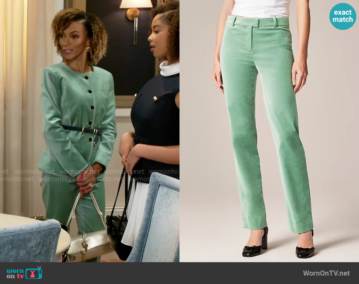 J. Crew Stella Pant in Stormy Jade worn by Anastasia Belleclaire (Timeca Seretti) on Beyond the Gates