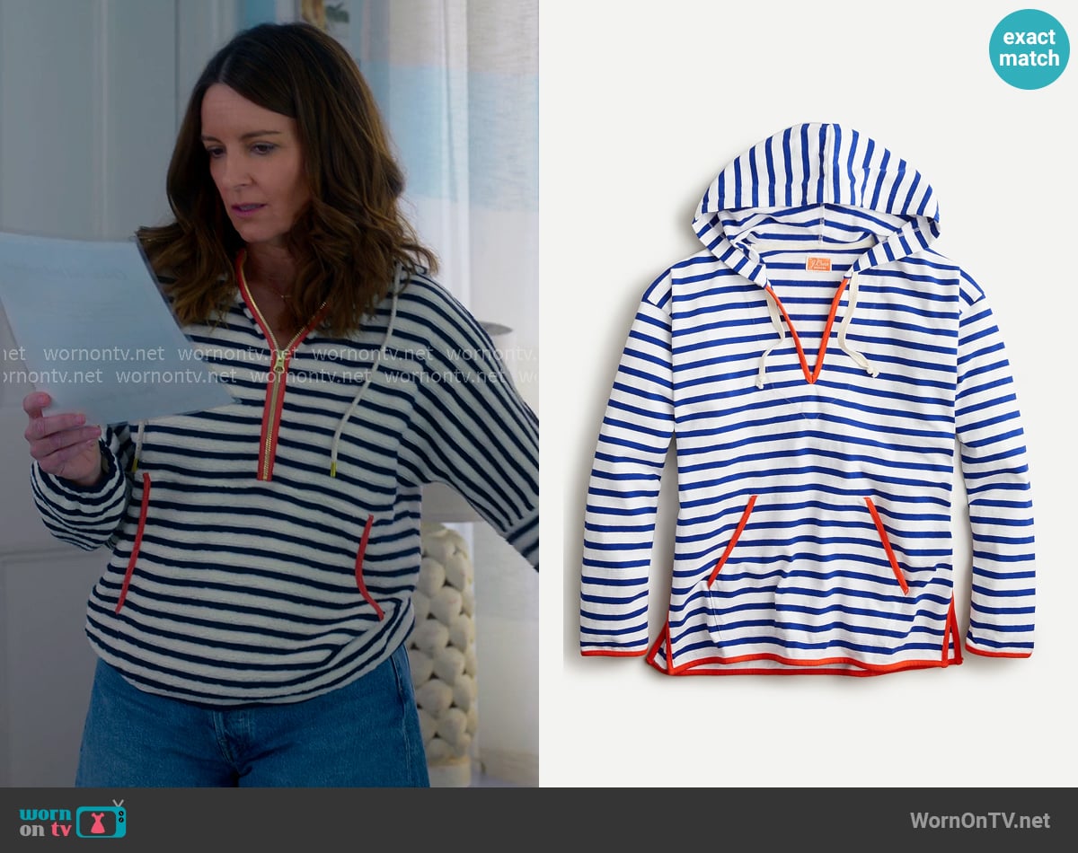J. Crew Tipped V-neck hoodie in striped Mariner cloth worn by Kate (Tina Fey) on The Four Seasons