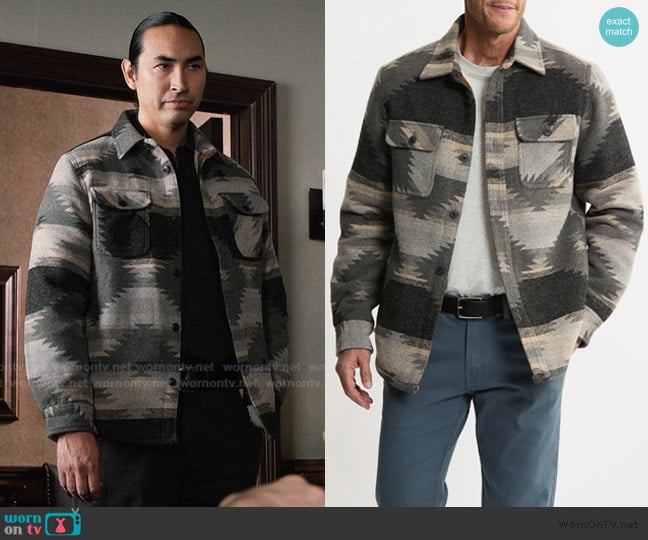 Jachs Geometric Jacquard Faux Shearling Lined Jacket worn by Miles Kittle (Tatanka Means) on Marshals