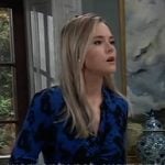 Jacinda’s blue printed midi dress on General Hospital