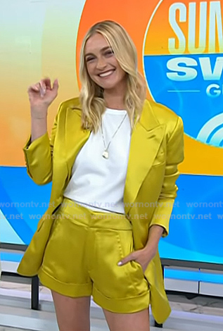 Jasmine Snow’s yellow satin blazer and shorts on Today