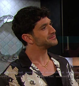 Javi’s black floral shrot sleeve shirt on Days of our Lives