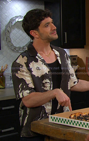 Javi’s black floral shrot sleeve shirt on Days of our Lives