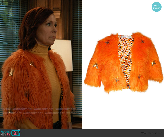 Jennafer Grace Planet Queen Orange Faux Fur Jacket worn by Elsbeth Tascioni (Carrie Preston) on Elsbeth