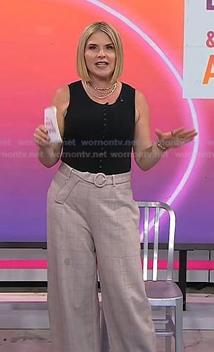 Jenna’s pink plaid belted wide leg pants on Today