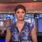 Jericka’s navy palm tree print dress on CBS Evening News