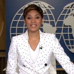 Jericka’s white polka dot blazer on CBS Evening News