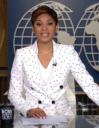Jericka’s white polka dot blazer on CBS Evening News
