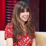 Jessica Radloff’s red printed shirtdress on Access Hollywood
