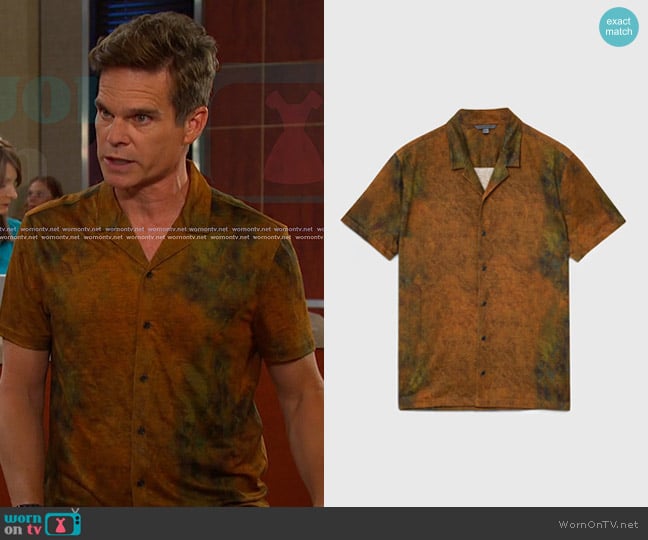 John Varvatos Agosta Camp Shirt in Sandstone HT worn by Leo Stark (Greg Rikaart) on Days of our Lives