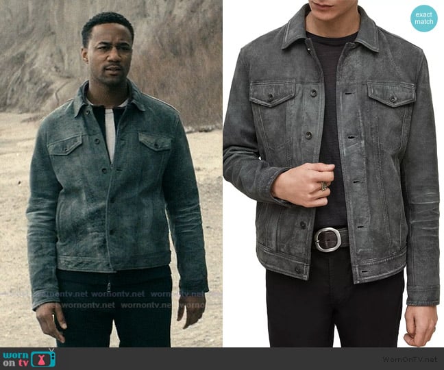 John Varvatos Andrew Slim Fit Leather Trucker Jacket worn by Reggie Franklin (Jessie T. Usher) on The Boys