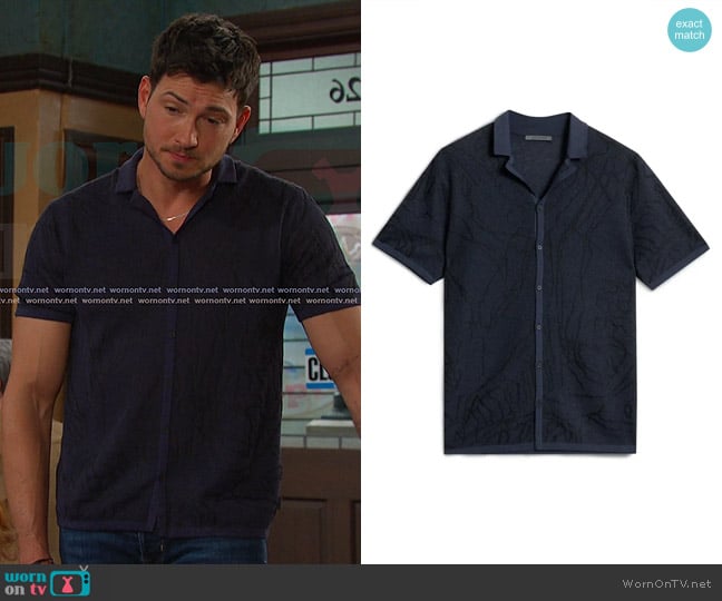 John Varvatos Holt Hand Drawing Jaguar Knit Camp Shirt worn by Alexander Kiriakis (Robert Scott Wilson) on Days of our Lives