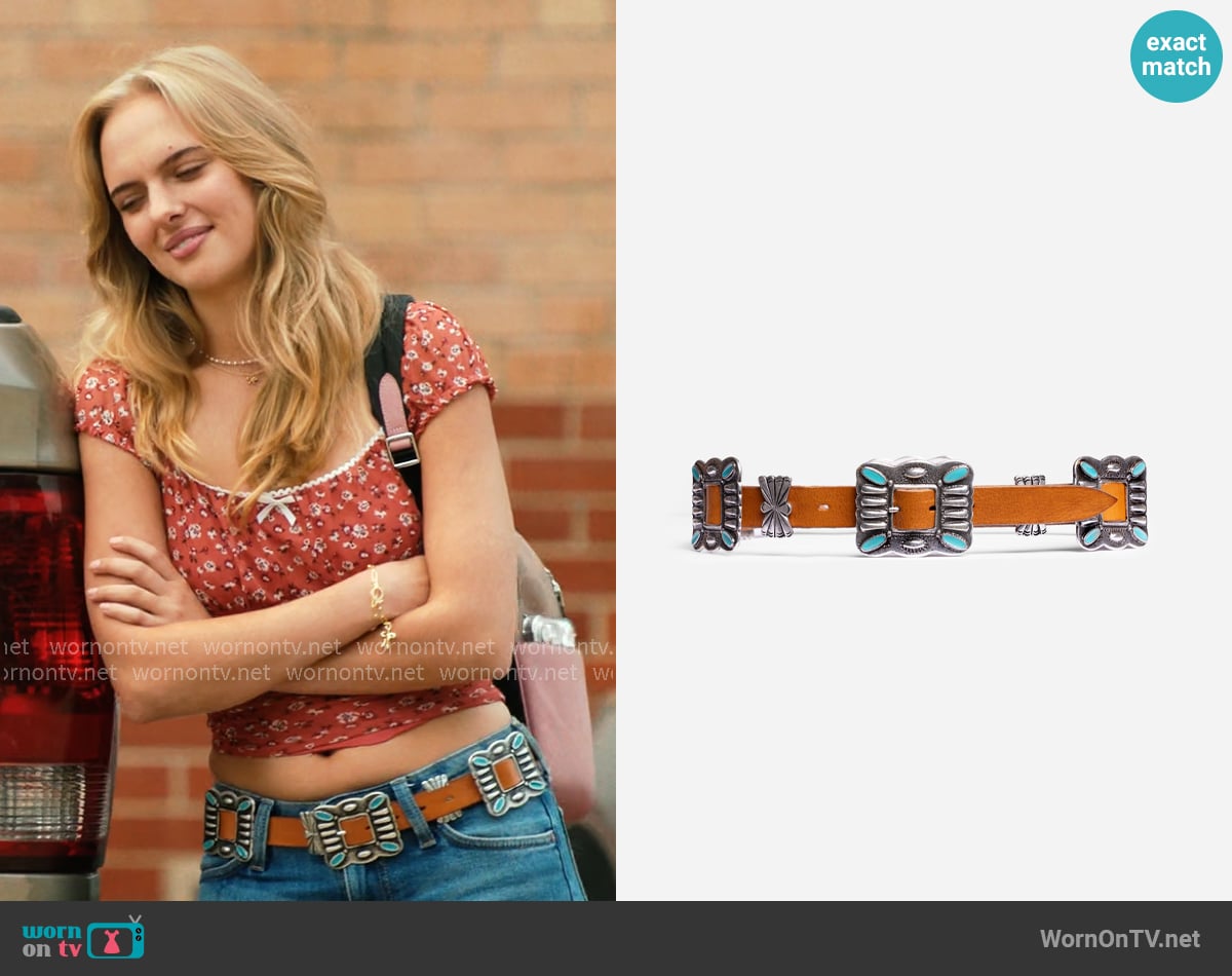 Johnny Was Piazza Italian Leather Conch Belt worn by Cassie ( Jessica Belkin) on Dutton Ranch