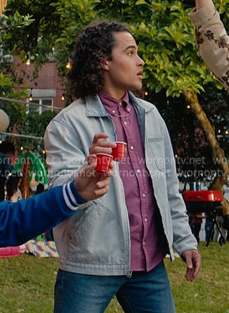 John’s ligh blue denim zip jacket on Off Campus