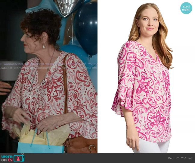 Jones New York Floral Paisley-Print Bell-Sleeve Top worn by Sue Blevins (Debra Christofferson) on 9-1-1