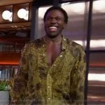 Joshua Henry's green printed shirt on The Kelly Clarkson Show