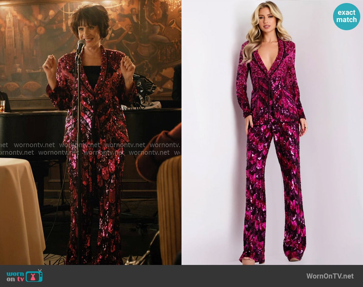 Jovani Sequin Embellished Jumpsuit with Deep V-Neck 46645 worn by Ruby Lane (Patti LuPone) on Elsbeth