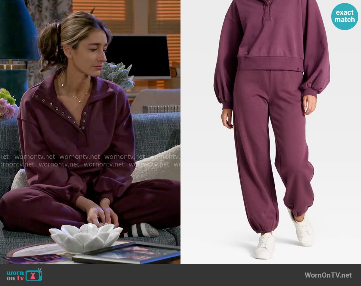 Joylab at Target Drawstring Sweatpants in Plum worn by Ashley Morgan (Jen Jacob) on Beyond the Gates