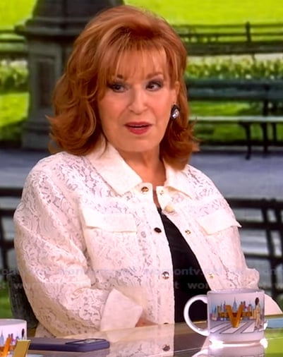 Joy’s white floral lace jacket on The View
