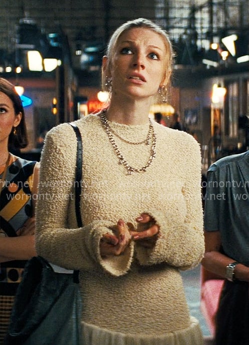 Jules’ cream textured drop-waist sweater dress on Euphoria