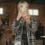 Jules’s black plaid shirt and pants on Off Campus