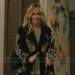 Juliet’s black floral embroidered coat on Elsbeth