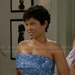 June’s blue floral gown on Beyond the Gates