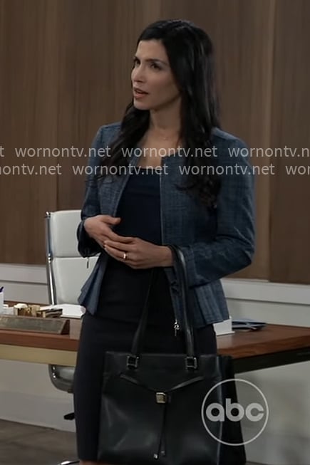 Justine’s blue peplum jacket on General Hospital