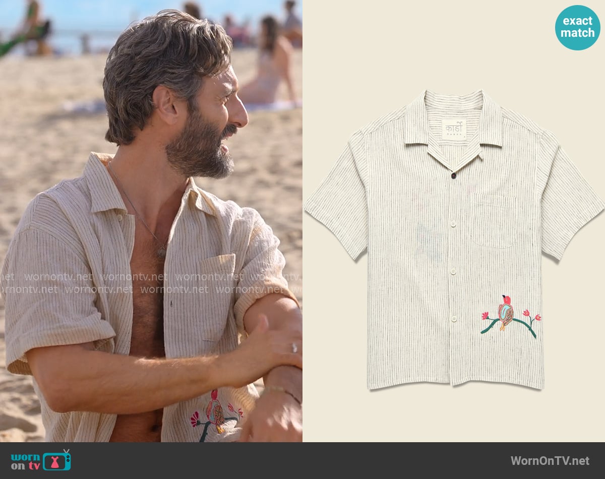 Kardo Embroidered Bird Shirt in Natural worn by Claude (Marco Calvani) on The Four Seasons