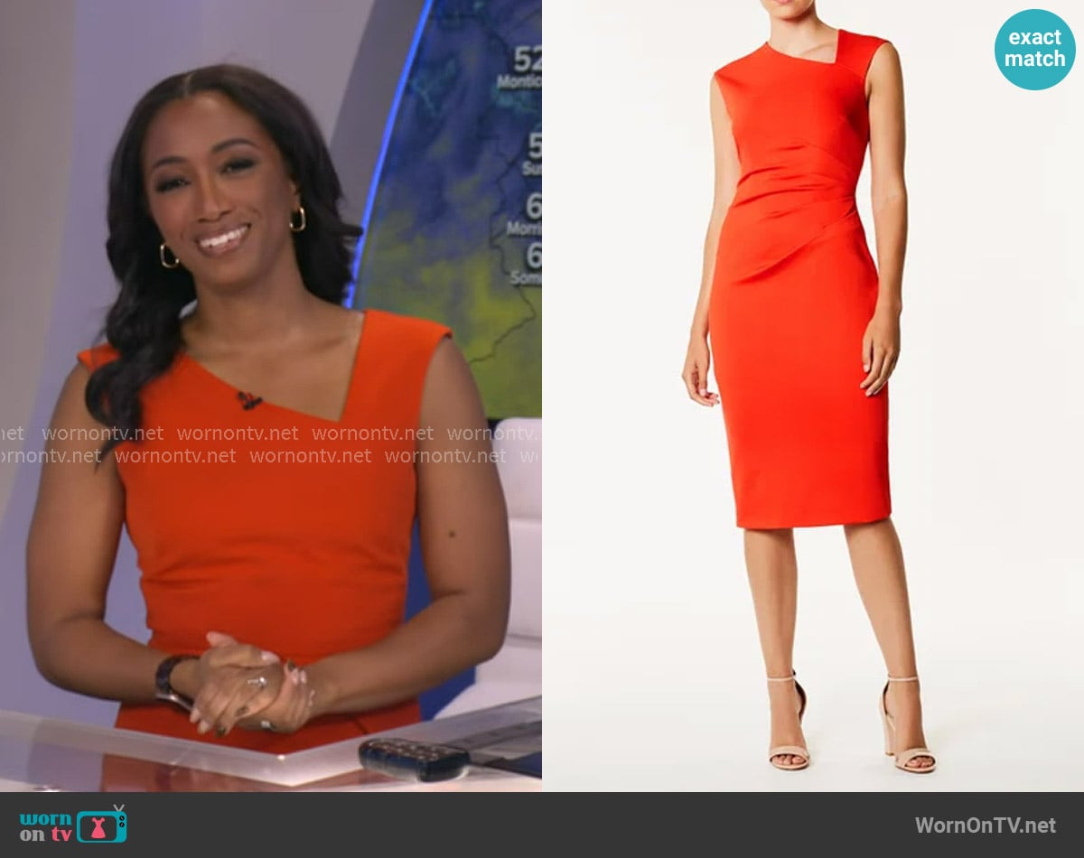 Karen Millen Asymmetric Neckline Dress worn by Brittany Bell on Good Morning America
