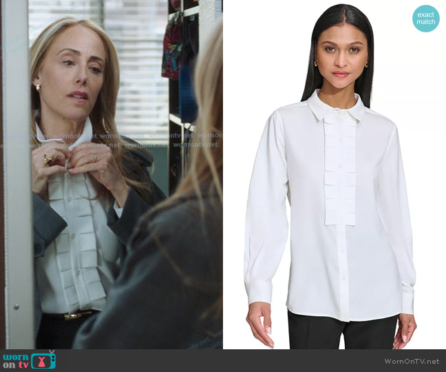 Karl Lagerfeld Collared Pleat-Front Long-Sleeve Top worn by Teddy Altman (Kim Raver) on Greys Anatomy