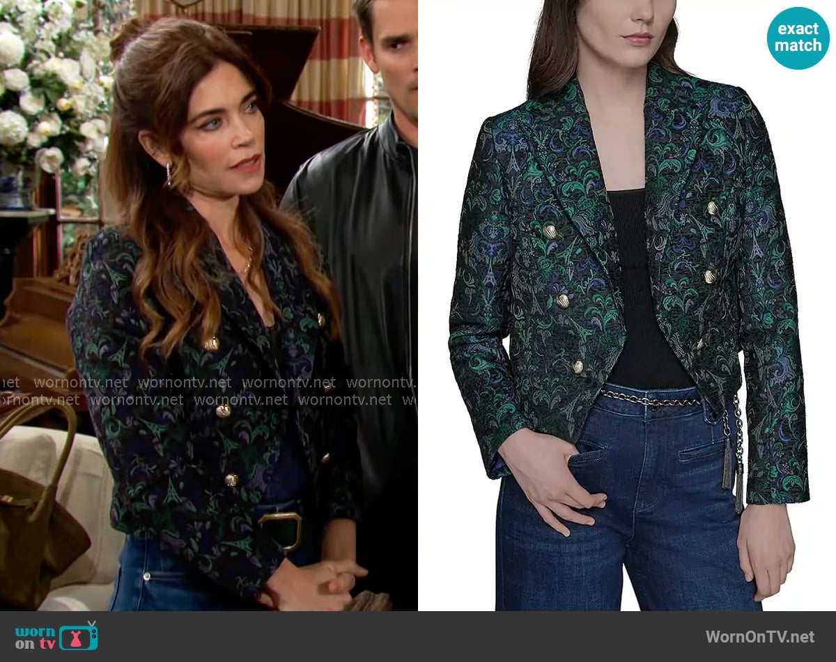 Karl Lagerfeld Paris Cropped Motif Blazer worn by Victoria Newman (Amelia Heinle) on The Young and the Restless