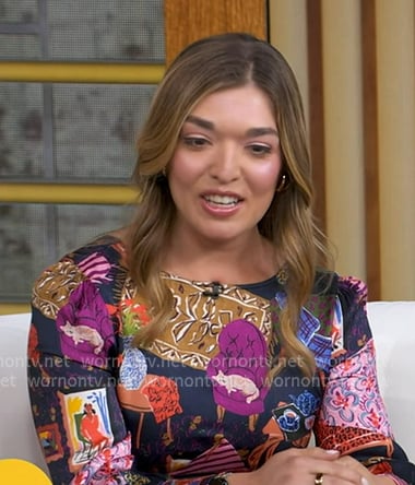 Katie Mangurian’s navy printed dress on Good Morning America