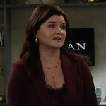Katie’s burgundy blazer and floral mini skirt on The Bold and the Beautiful