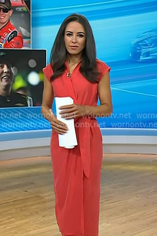 Kaylee’s red wrap midi dress on Today