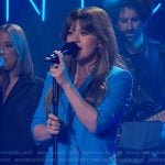 Kelly’s blue double breasted blazer on The Kelly Clarkson Show