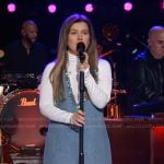 Kelly’s beaded trim plunging denim dress on The Kelly Clarkson Show