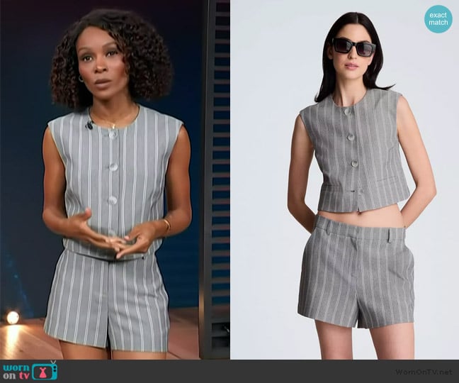 Kenneth Cole Pinstripe Boxy Vest worn by Zuri Hall on Access Hollywood