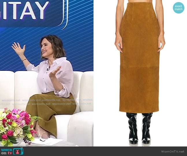 Mariska Hargitay’s brown suede skirt on Today