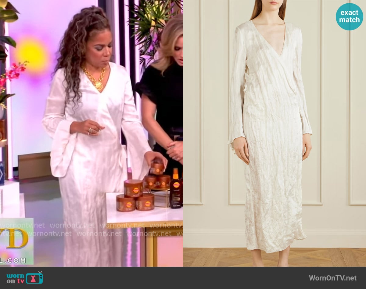 Khaite Rommi crinkled-voile midi wrap dress worn by Sunny Hostin on The View