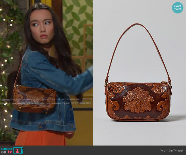 Kimchi Blue Amira Embossed Faux Leather Bag in Brown worn by Sophia Choi (Rachel Boyd) on Days of our Lives