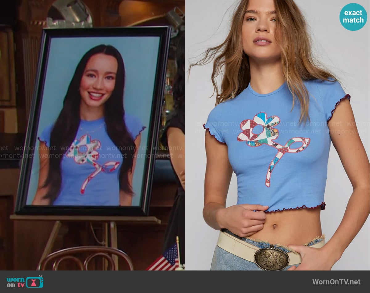 Kimchi Blue Rose Applique Tee worn by Sophia Choi (Rachel Boyd) on Days of our Lives
