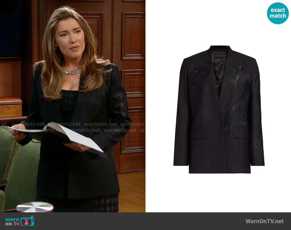 Kobi Halperin Sydney Embroidered Wool-Blend Blazer worn by Steffy Forrester (Jacqueline MacInnes Wood) on The Bold and the Beautiful