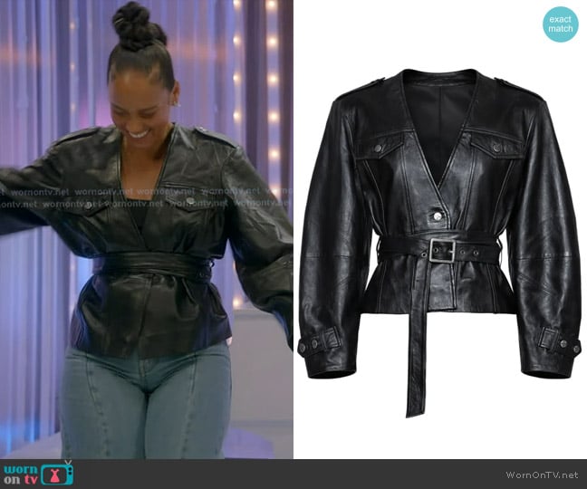 Ksubi Belted Leather Jacket worn by Alicia Keys on American Idol