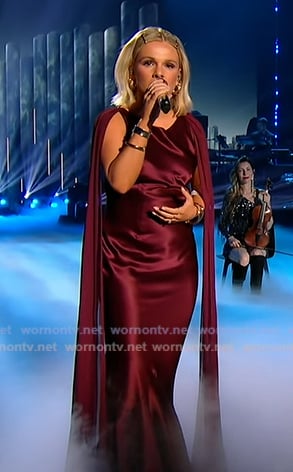 Kyndal’s burgundy draped gown on American Idol