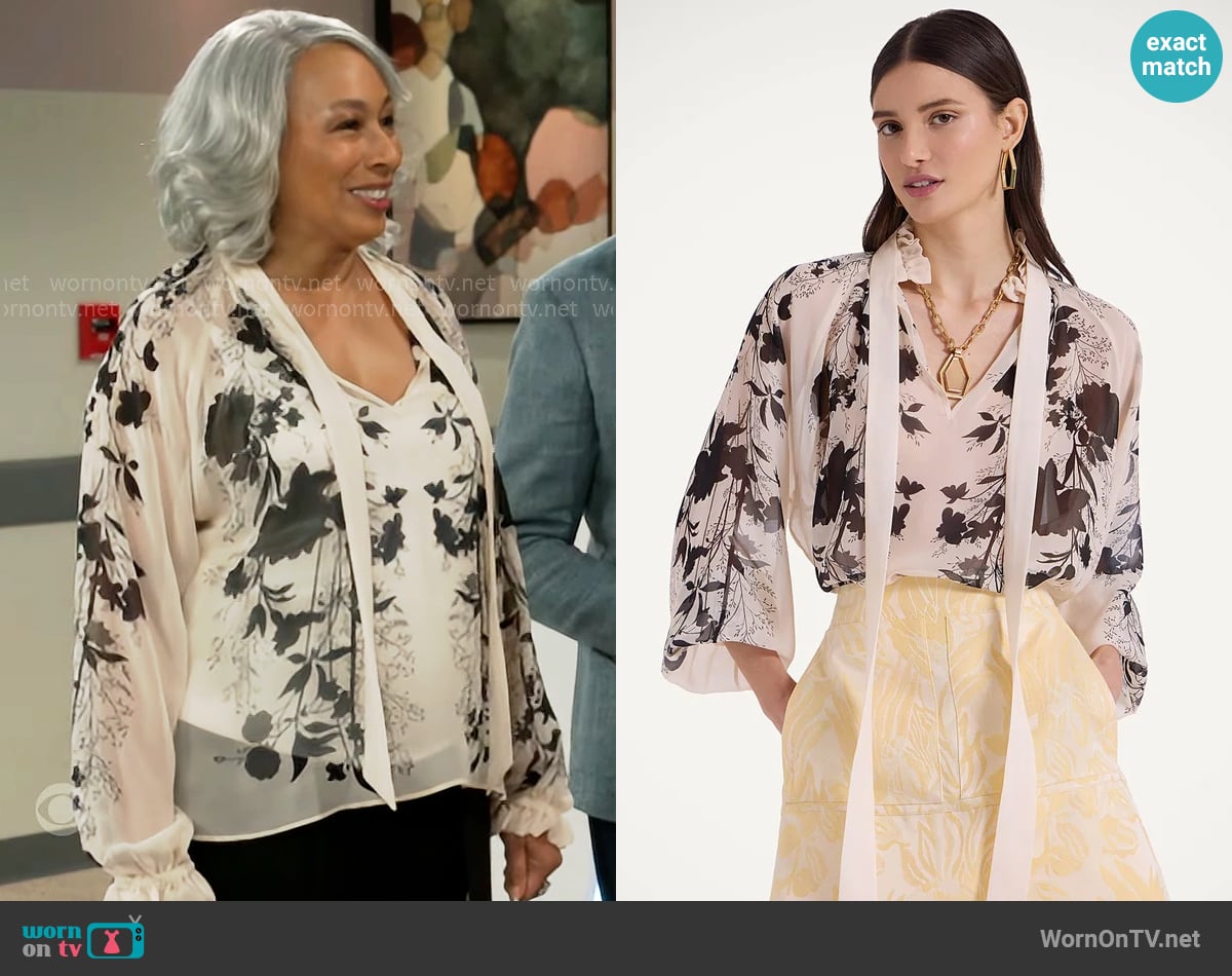 La DoubleJ Cerere Blouse in Stilo Placée worn by Anita Dupree (Tamara Tunie) on Beyond the Gates